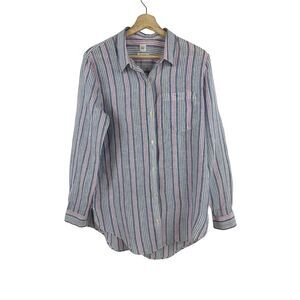 Gap Striped Linen Boyfriend Shirt Women Small Relaxed Coastal Beachy Button Up